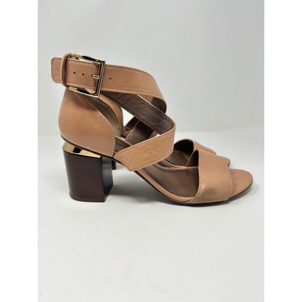 Tory Burch Delany Strappy Heels Open Toe Leather Sandals Block Heel Sz 6.5